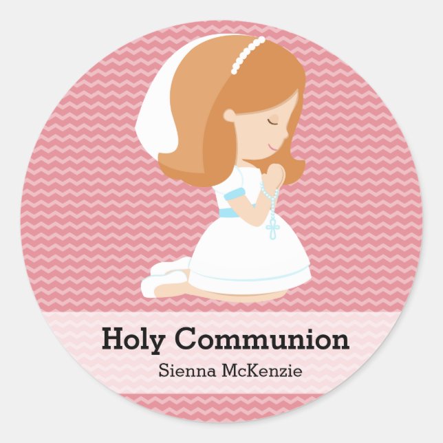 Holy Communion Girl * Choose your background colou Classic Round Sticker (Front)