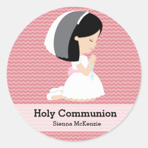 Holy Communion Girl * Choose your background colou Classic Round Sticker