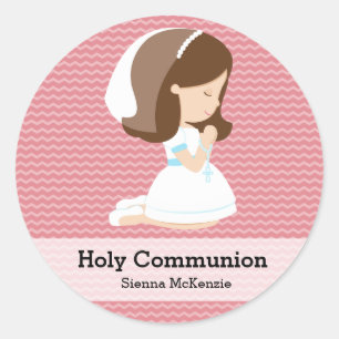 Holy Communion Girl * Choose your background colou Classic Round Sticker