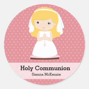 Holy Communion Girl * Choose your background colou Classic Round Sticker