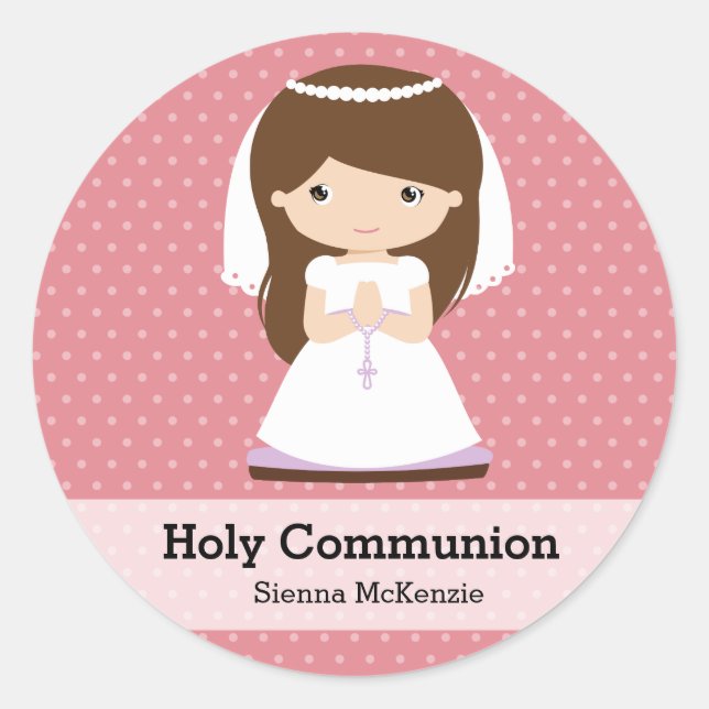 Holy Communion Girl * Choose your background colou Classic Round Sticker (Front)