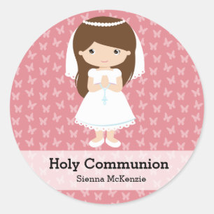 Holy Communion Girl * Choose your background colou Classic Round Sticker