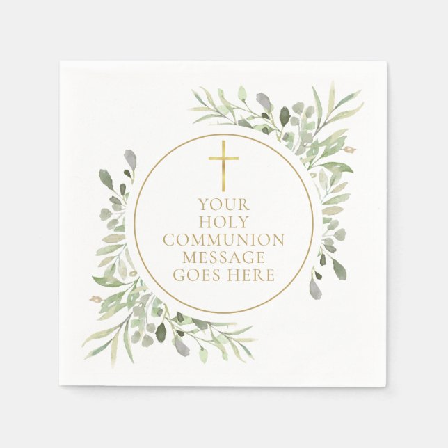 Holy Communion Greenery Watercolor Floral Napkin (Front)