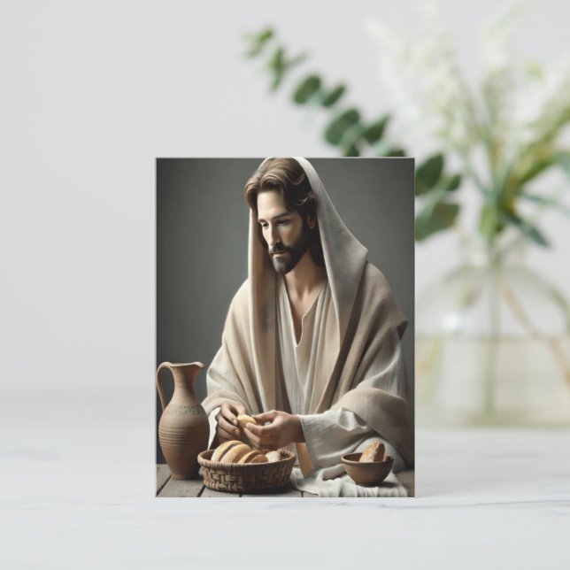 Holy Communion: Jesus Breaking Sacred Bread Postcard (Standing Front)
