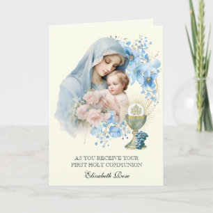  Holy Communion Mary Jesus Floral Holiday Card