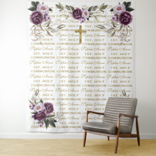 Holy Communion Purple Gold Step & Repeat Backdrop Tapestry