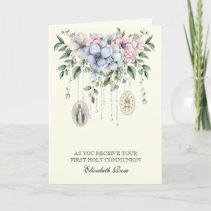 Holy Communion Virgin Mary Floral Prayer Holiday Card