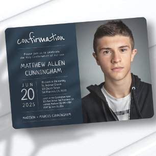 Holy Confirmation Boy Modern + Simple Photo Invitation