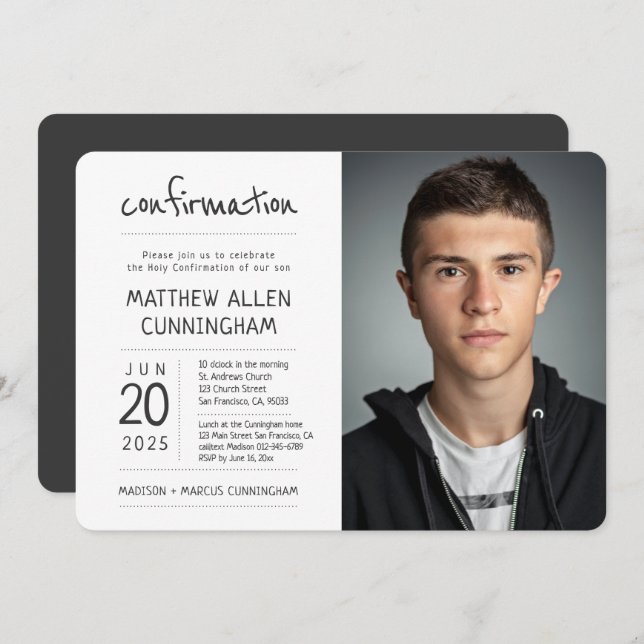 Holy Confirmation Boy | Modern + Simple Photo Invitation (Front/Back)