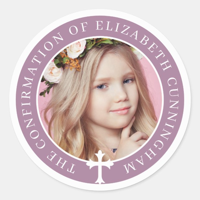 Holy Confirmation | Custom Photo and Cross Classic Round Sticker (Front)