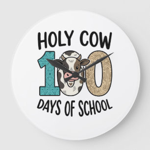 Holy Cow 100 Days of School Vintage Cow Shirt Desi Large Clock