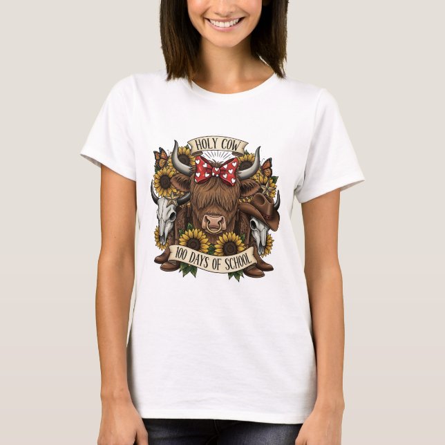 Holy Cow 100 Days of School Western Boho Cowgirl T T-Shirt (Front)