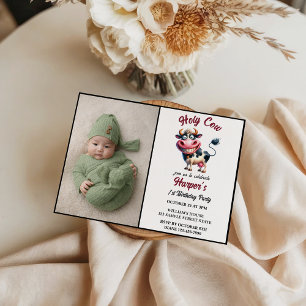 Holy Cow! 1st Birthday   Animal First Birthday  Invitation
