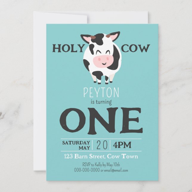 Holy Cow 1st Birthday Farm Animal Party Invitation (Front)