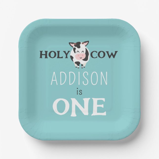 Holy Cow 1st Birthday Farm Animal Party Paper Plate (Front)