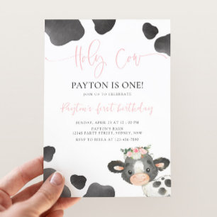Holy Cow 1st Birthday, Girl Floral Cow B'day Party Invitation