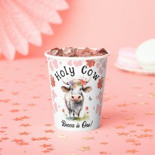 Holy Cow 1st Birthday Girl Paper Cups