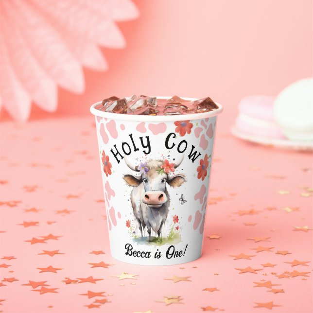 Holy Cow 1st Birthday Girl Paper Cups (Insitu)
