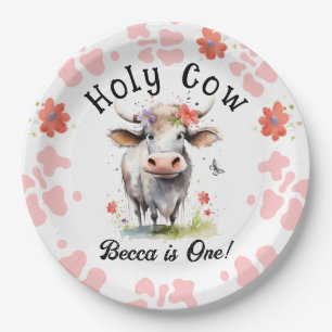 Holy Cow 1st Birthday Girl Paper Plate