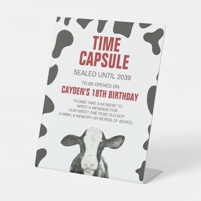 Holy Cow 1st Birthday Time Capsule Poster Pedestal Sign (Front)
