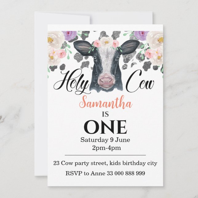 Holy Cow 1st First Birthday Invitation (Front)