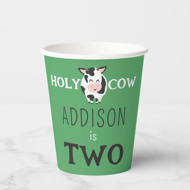 Holy Cow 2nd Birthday Farm Animal Paper Cups (Front)