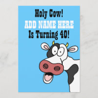 Holy Cow 40th Birthday Funny Cartoon Invite