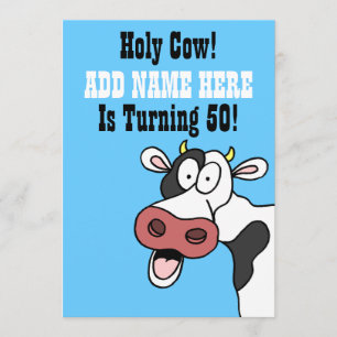 Holy Cow 50th Birthday Funny Cartoon Invite