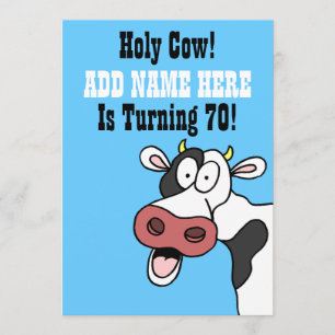 Holy Cow 70th Birthday Funny Cartoon Invite