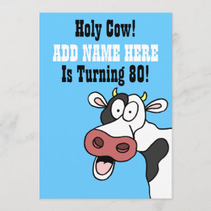 Holy Cow 80th Birthday Funny Cartoon Invite