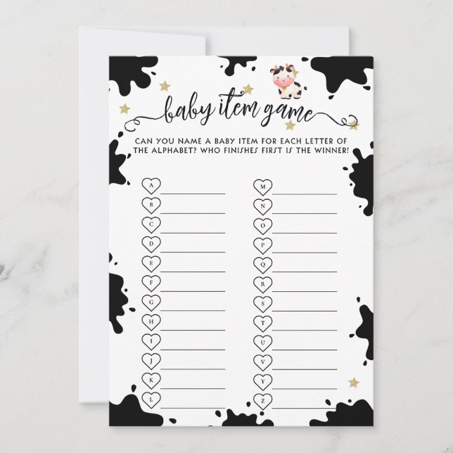 Holy Cow Baby Shower Baby Item Game Card (Front)