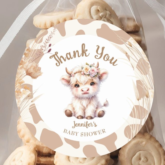 Holy Cow Baby Shower Boho Gender Neutral  Classic Round Sticker (Creator Uploaded)