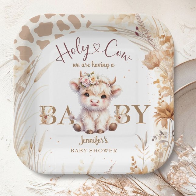 Holy Cow Baby Shower Boho Gender Neutral Paper Plate (Creator Uploaded)