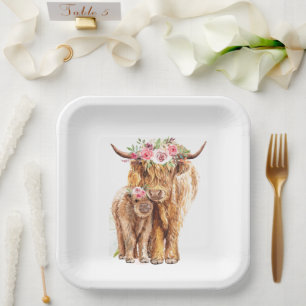 Holy Cow Baby Shower Boho Highland Calf Paper Plate