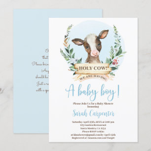 Holy Cow Baby Shower boy Invitation