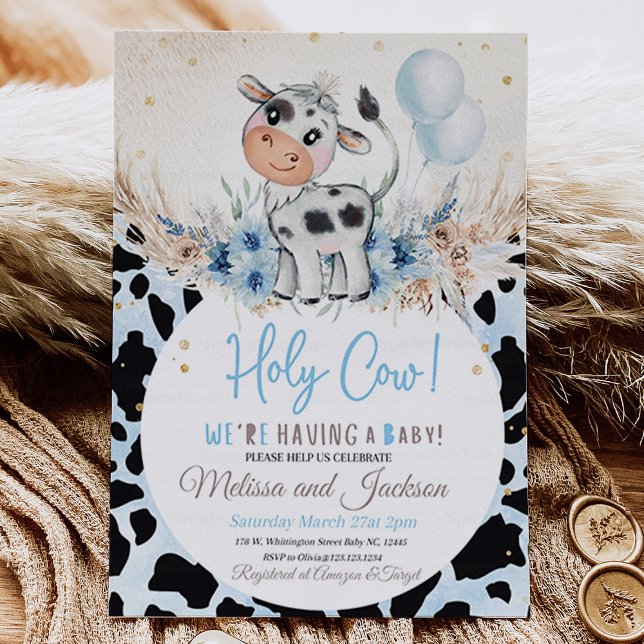 Holy Cow Baby Shower Invitation Boy Cow Boho  (Holy Cow Baby Shower Invitation Boy Cow Boho)
