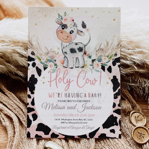 Holy Cow Baby Shower Invitation Cow Boho Pampas