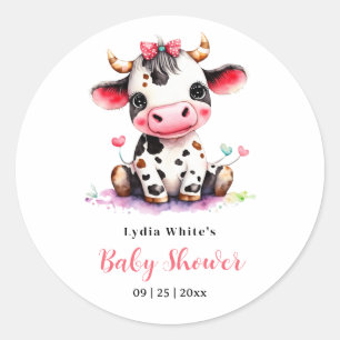 Holy Cow Baby Shower Minimalist girl baby shower Classic Round Sticker