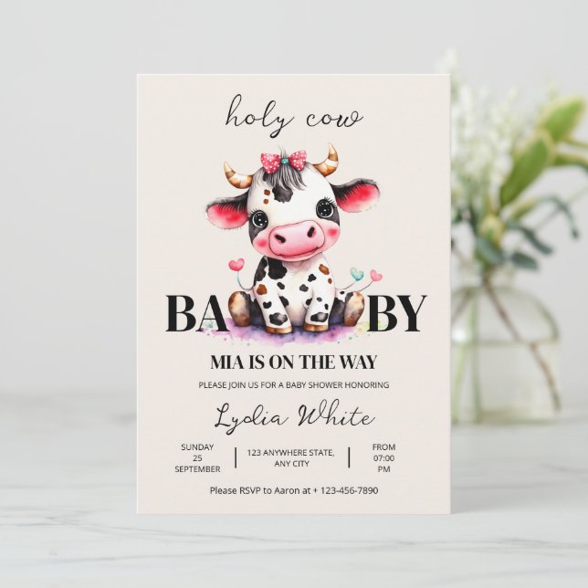 Holy Cow Baby Shower Minimalist girl baby shower Invitation (Standing Front)