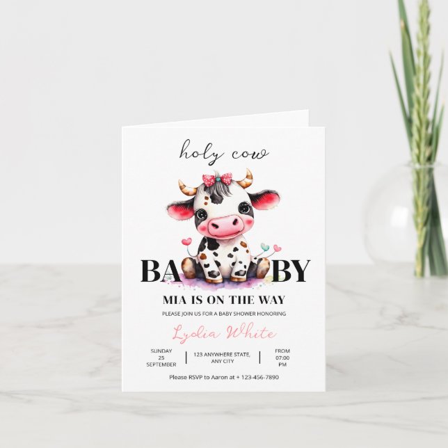 Holy Cow Baby Shower Minimalist girl baby shower Invitation (Front)