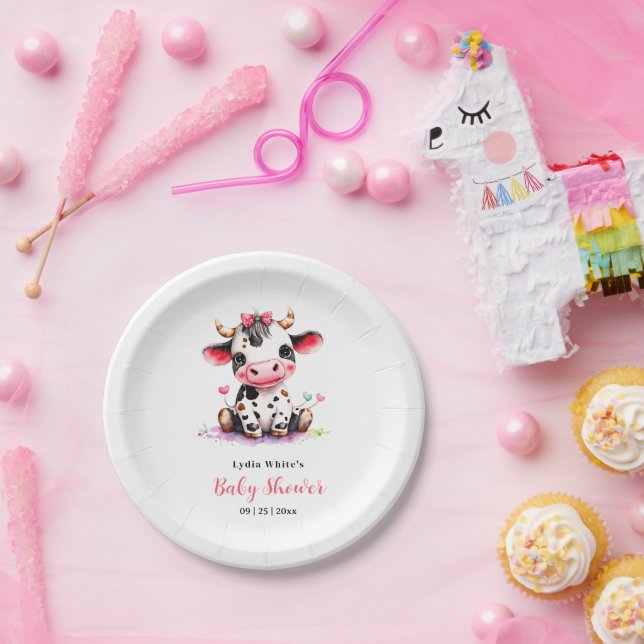 Holy Cow Baby Shower Minimalist girl baby shower Paper Plate (Party)