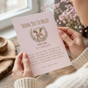 Holy Cow Baby Shower Pink Farmhouse Thank You Card