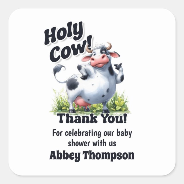 Holy Cow Baby Shower Thank You Square Sticker (Front)