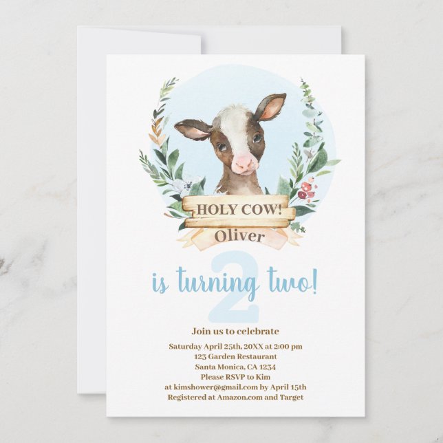Holy Cow Birthday Boy invitation  (Front)