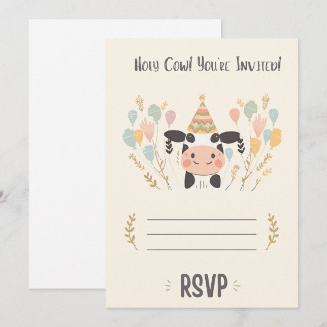 Holy Cow Birthday Invitation with RSVP | Editable  (Front/Back)