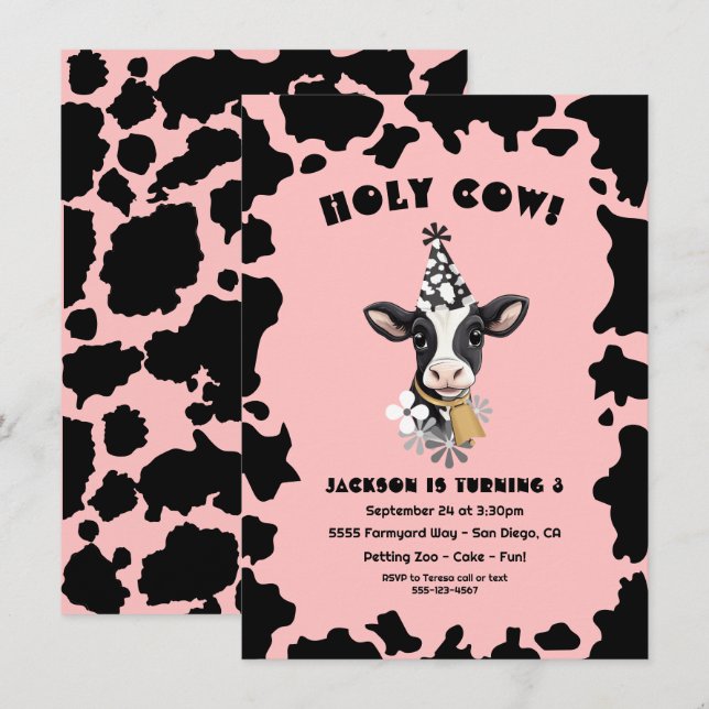 Holy Cow Birthday Party Invitation (Front/Back)