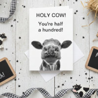Holy Cow Birthday You're half a Hundred 50th 