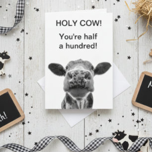 Holy Cow Birthday You're half a Hundred 50th  Card