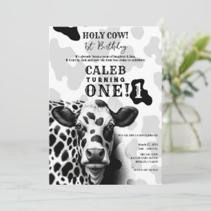 Holy Cow! Black & White Country 1 1st Birthday Invitation