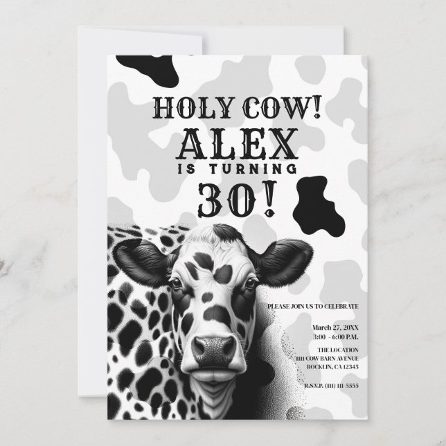 Holy Cow! Black & White Country Birthday Party Invitation (Front)